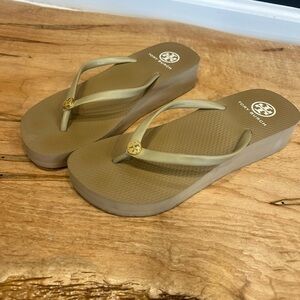 Tory Burch Gold and Tan Sandals